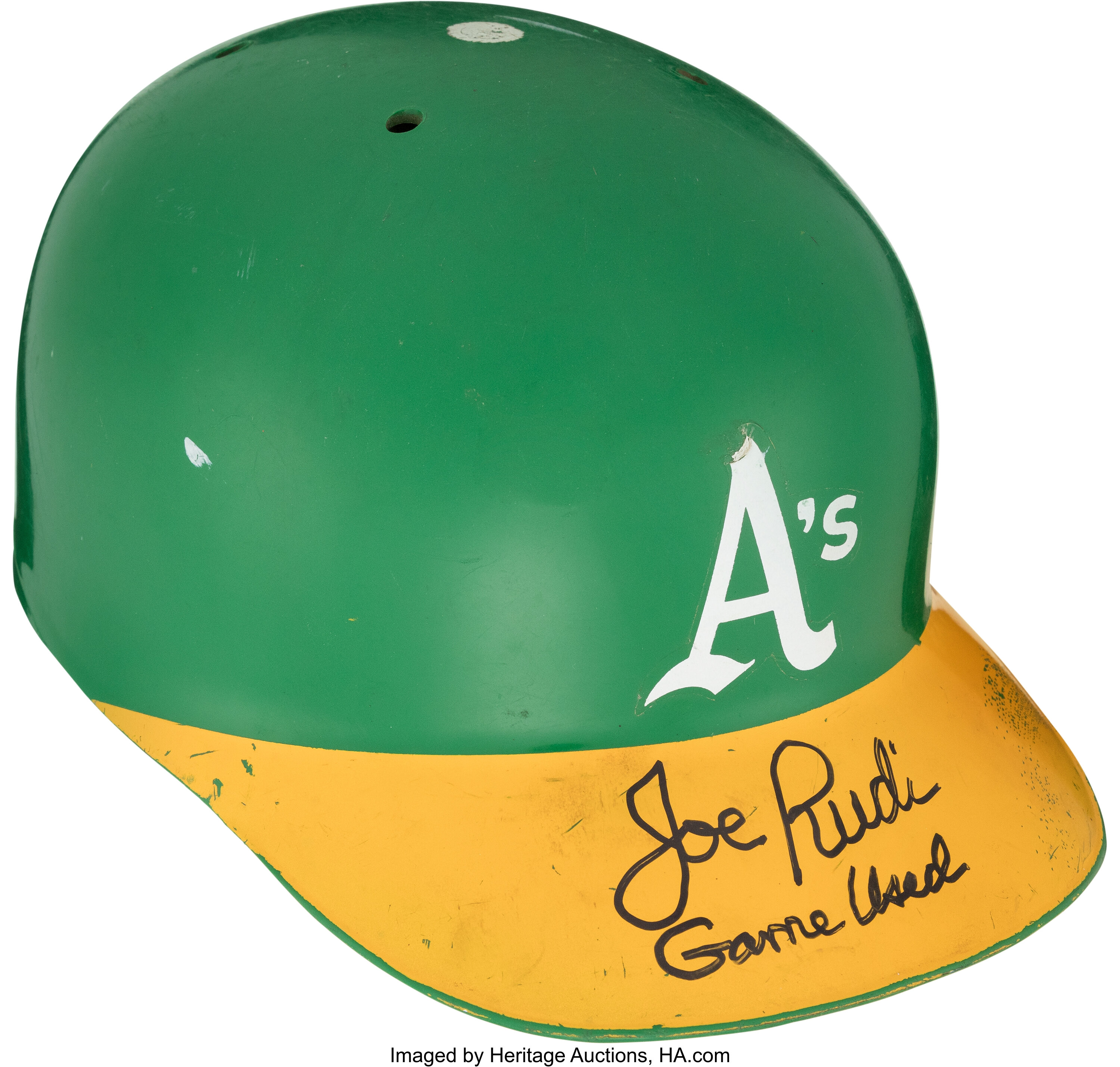 1970's Joe Rudi Game Worn & Signed Oakland A's Batting Helmet with ...