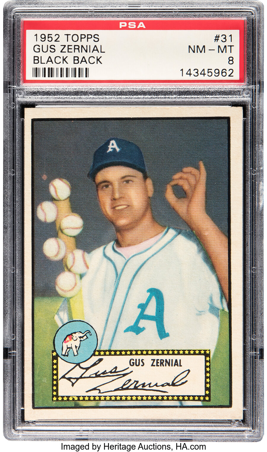 1952 Topps Gus Zernial (Black Back) #31 PSA NM-MT 8 - Only Three Higher!