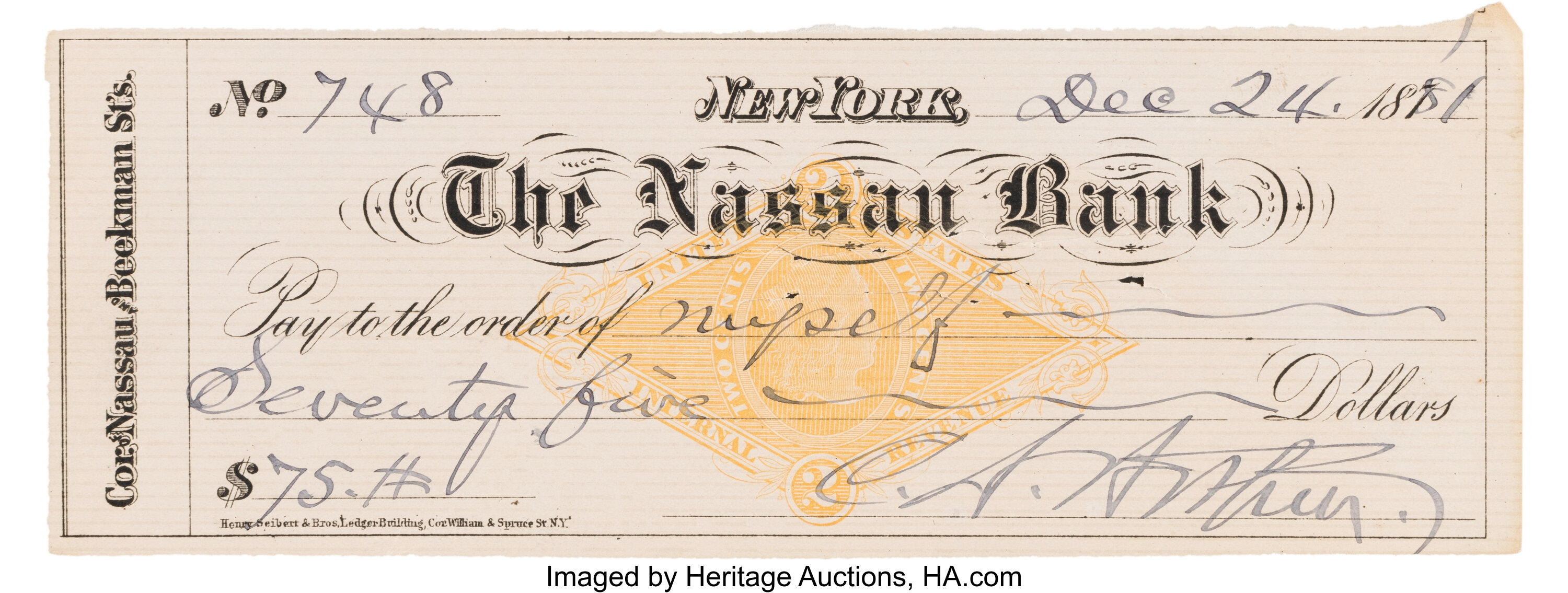 Chester A. Arthur: Endorsed Check Signed as President.... | Lot #44139 ...