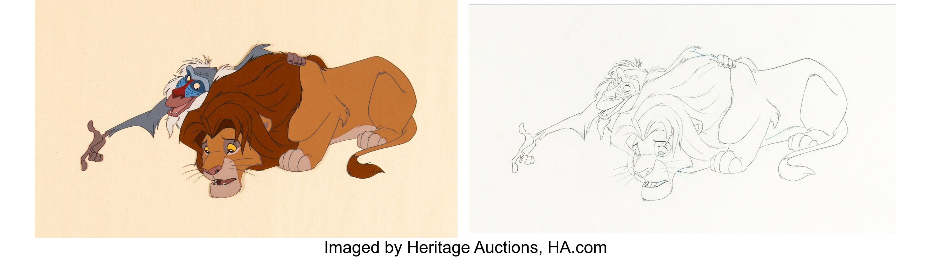 The Lion King Rafiki and Simba Color Model Cel and Matching Drawing ...