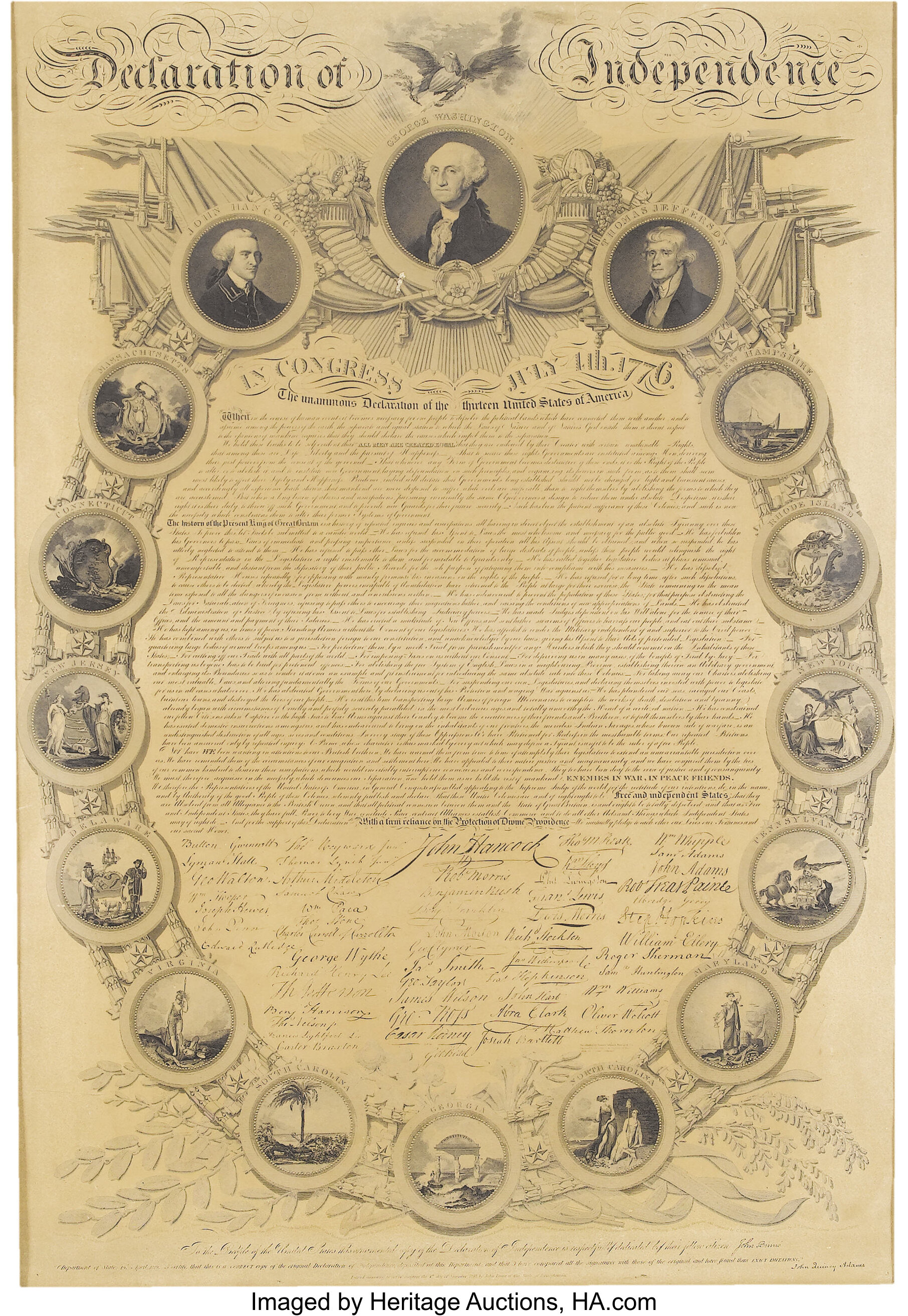 John Binns: Declaration of Independence, Framed Broadside. | Lot #25228 ...