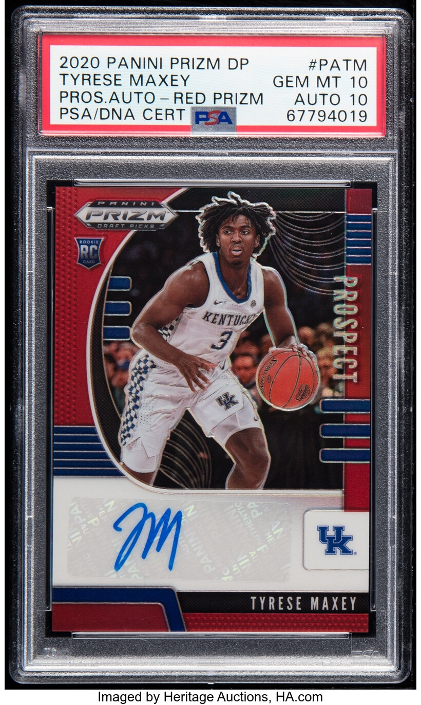 2020 Panini Prizm Draft Picks Tyrese Maxey (Prospect Autographs-Red Prizm) Rookie #PA-TM PSA Gem Mint 10, Auto 10 - #'d 91/199