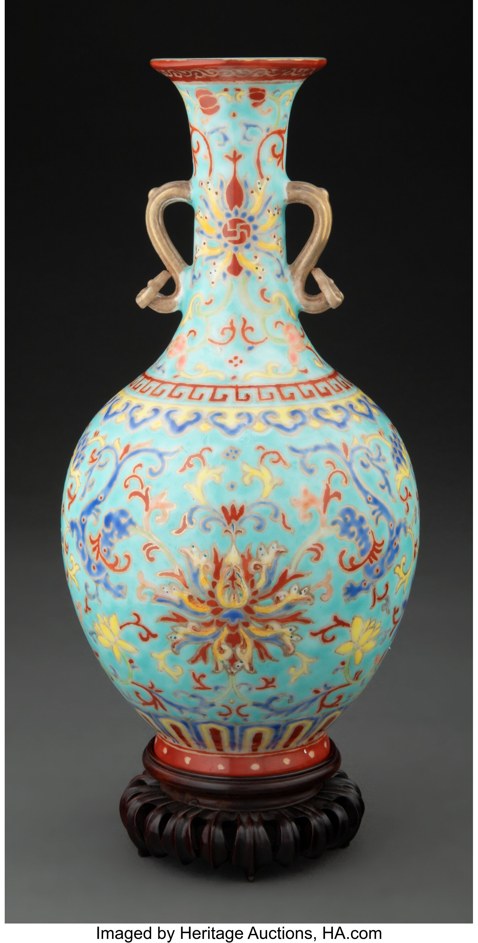 A Chinese Yangcai Porcelain Vase. Marks: six-character Qianlong | LotID ...