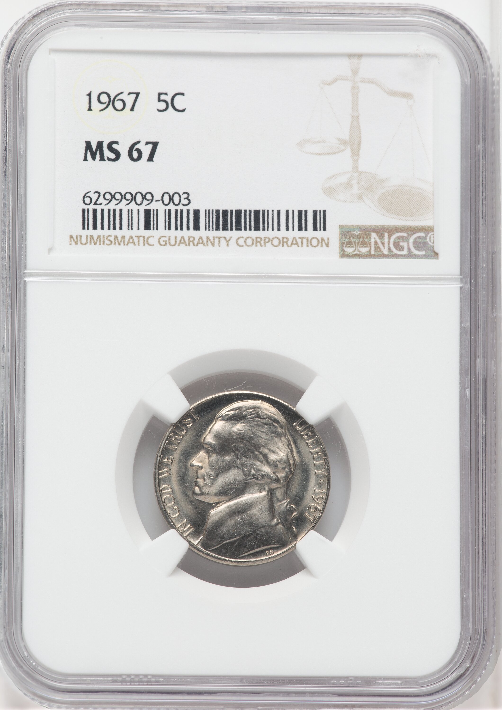 1967 5C MS67 NGC. NGC Census: (39/0). PCGS Population: (2/0). CDN ...