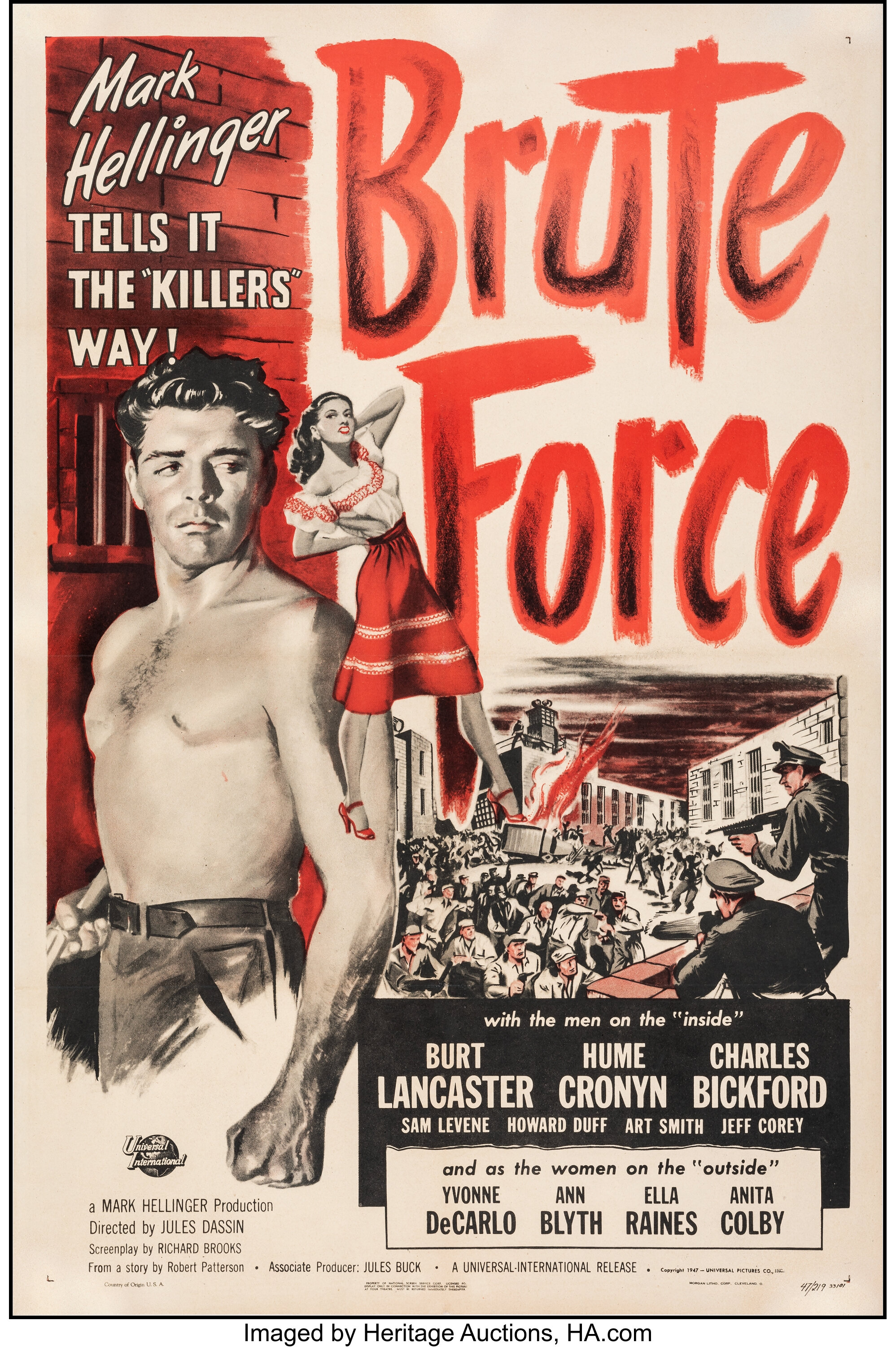 Brute Force (Universal International, 1947). Very Fine- on Linen. | Lot ...