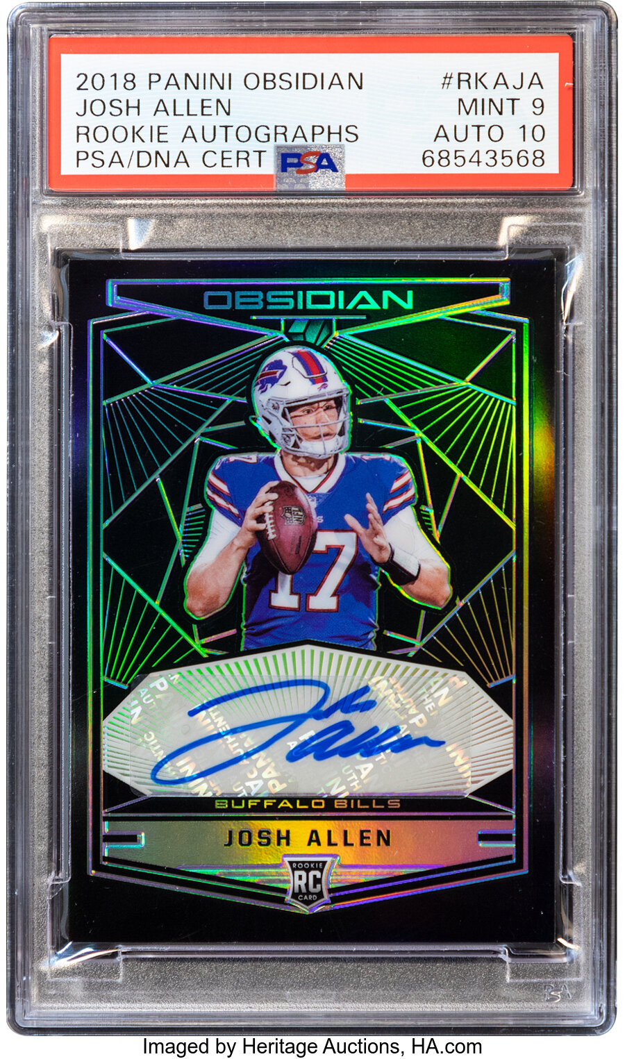 2018 Panini Obsidian Josh Allen (Rookie Autographs) #RKA-JA PSA Mint 9, Auto 10 - #'d 50/75