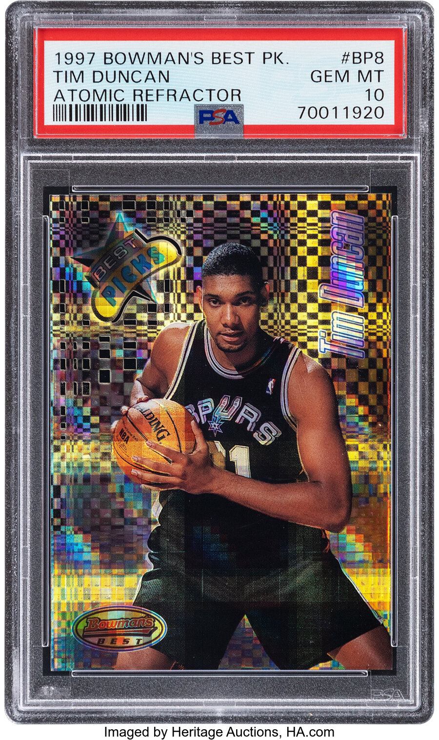 1997 Bowman's Best Tim Duncan (Picks-Atomic Refractor) Rookie #BP8 PSA Gem Mint 10