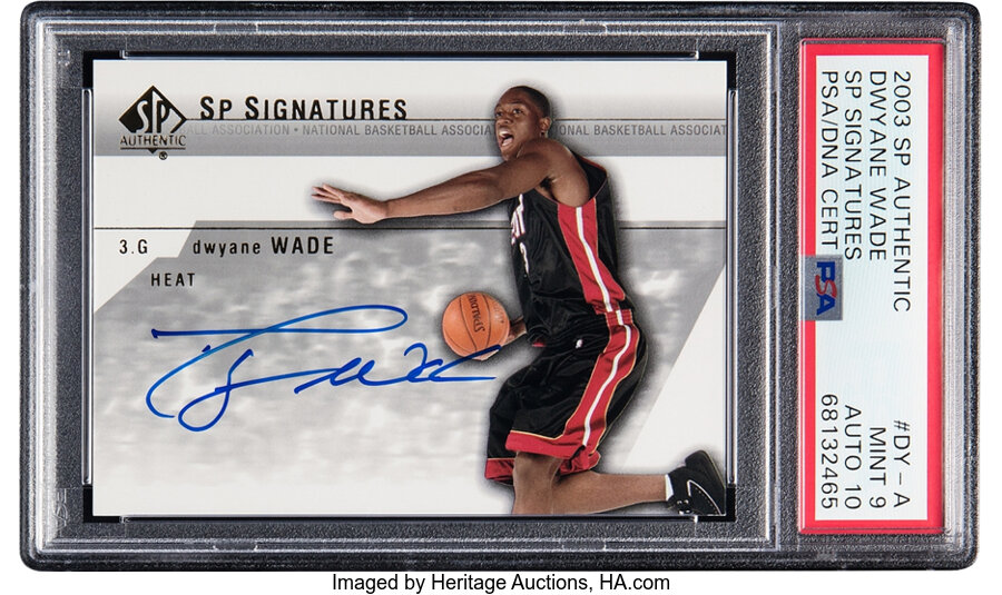 2003 Upper Deck SP Authentic Dwyane Wade (SP Signatures) Rookie #DY-A PSA Mint 9, Auto 10