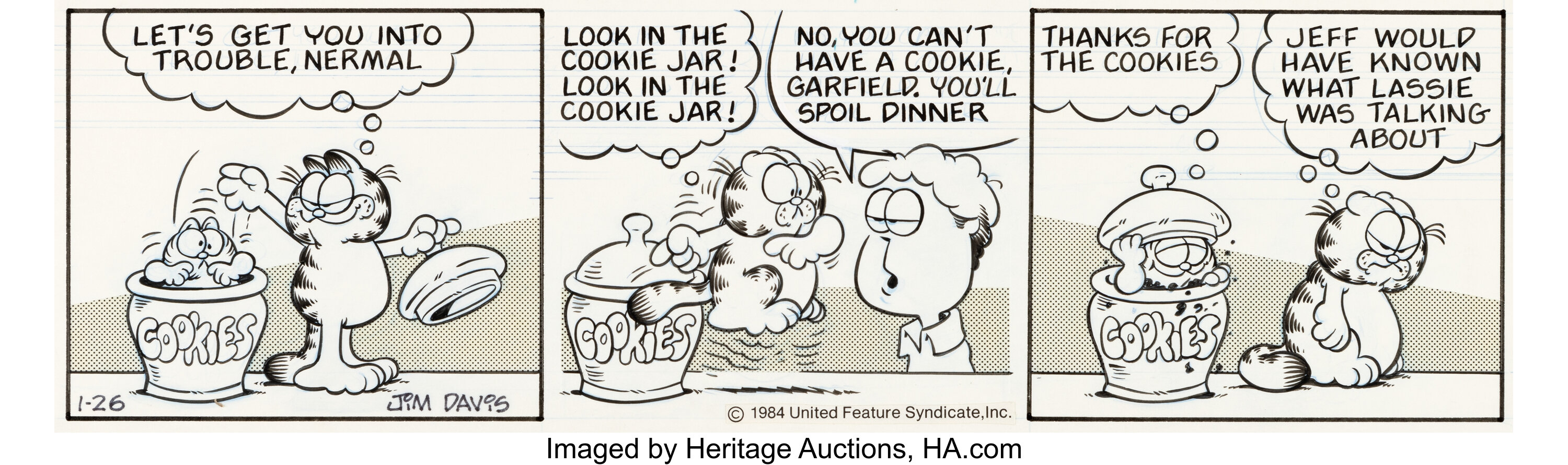 Jim Davis Garfield Daily Comic Strip Original Art dated 1-26-84 | Lot ...