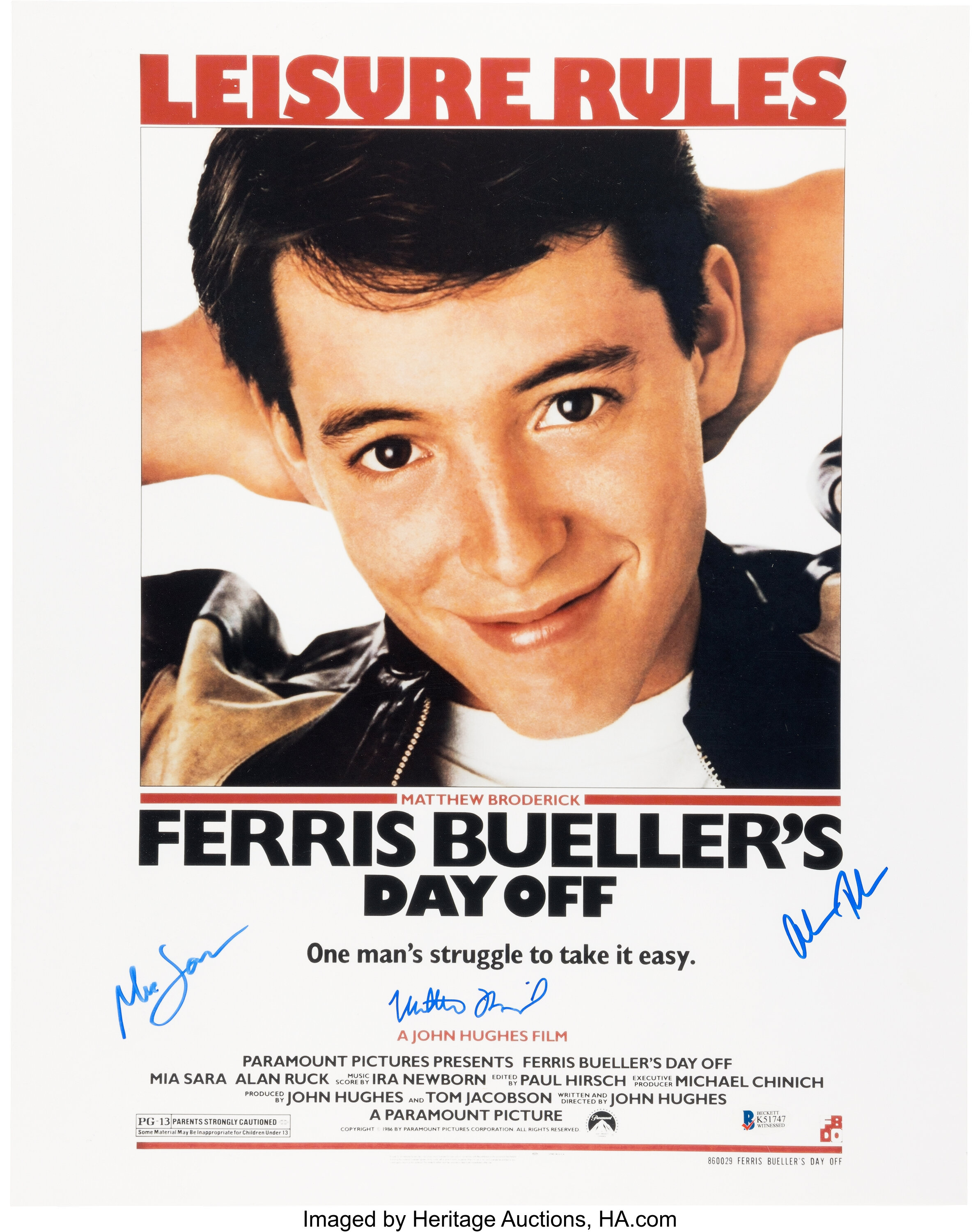 Matthew Broderick, Mia Sara, and Alan Ruck Signed Mini Poster from ...