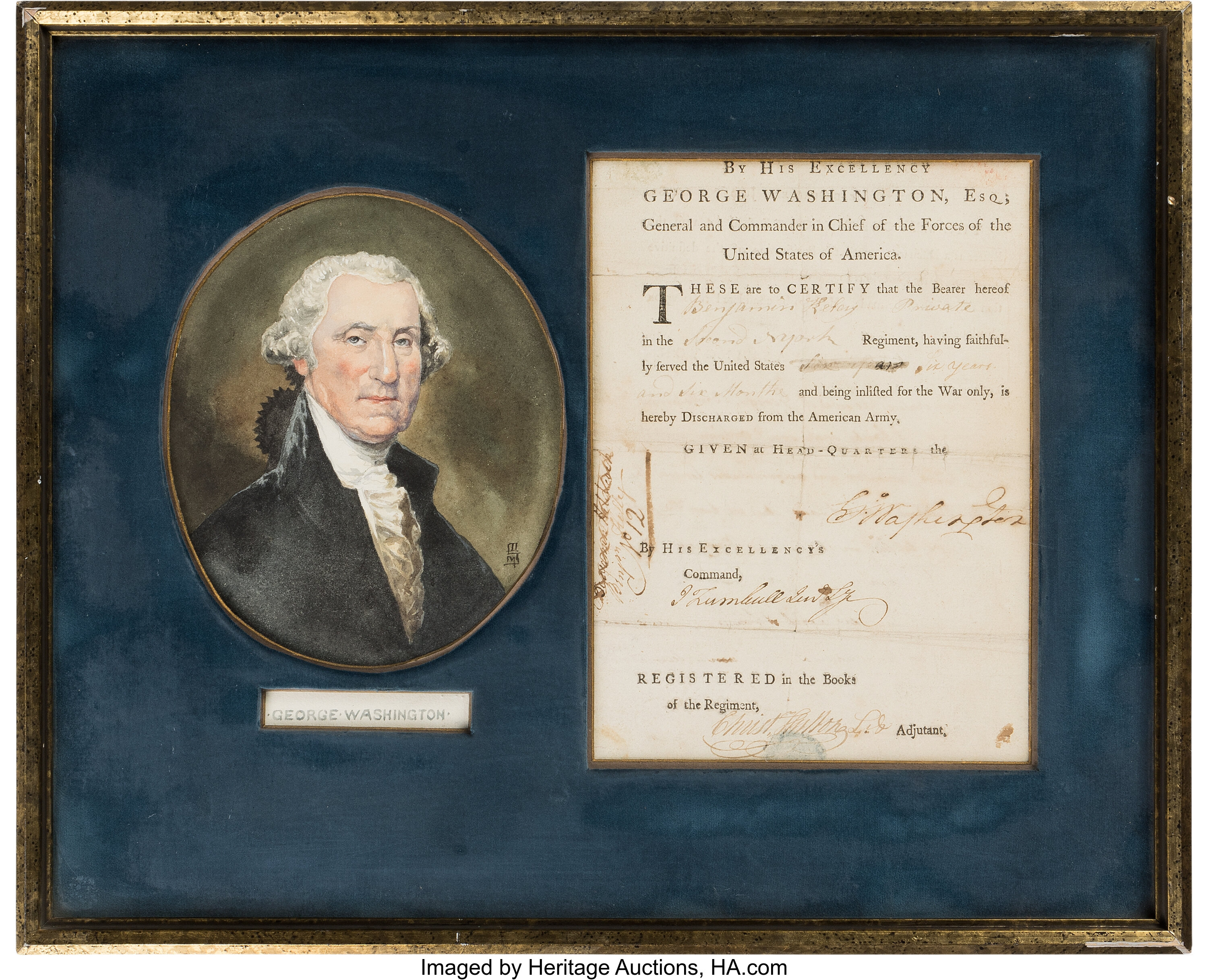 [Revolutionary War]. George Washington Signed Military Discharge. | Lot ...