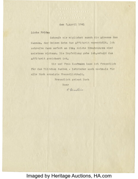 Albert Einstein Typed Letter Signed A Einstein Autographs Lot Heritage Auctions
