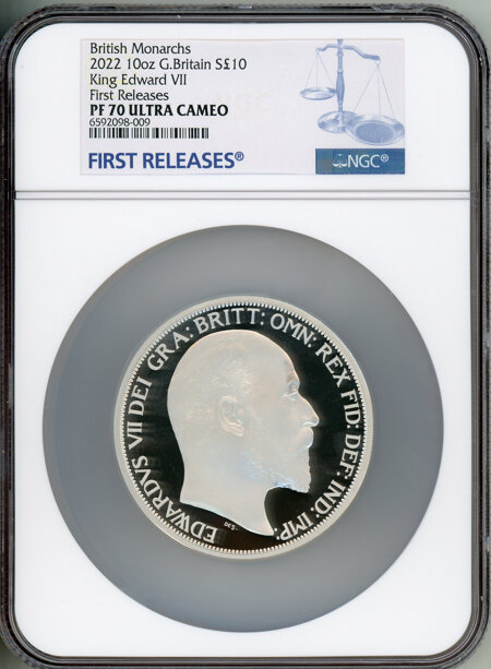 Elizabeth II silver Proof "King Edward VII" 10 Pounds (10 oz) 2022 PR70  Ultra Cameo NGC, 70 NGC