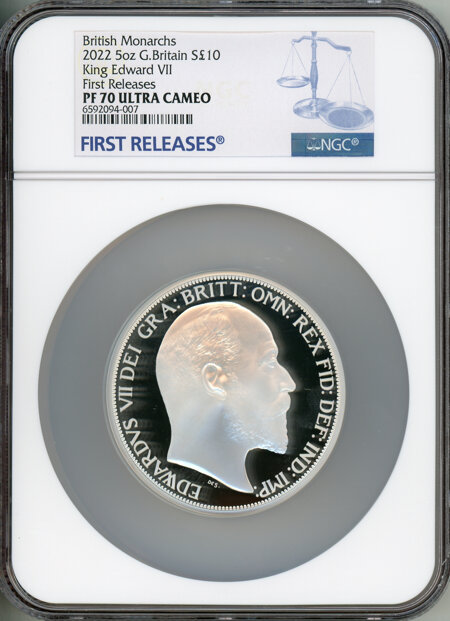 Elizabeth II silver Proof "King Edward VII" 10 Pounds 5 oz) 2022 PR70  Ultra Cameo NGC, 70 NGC