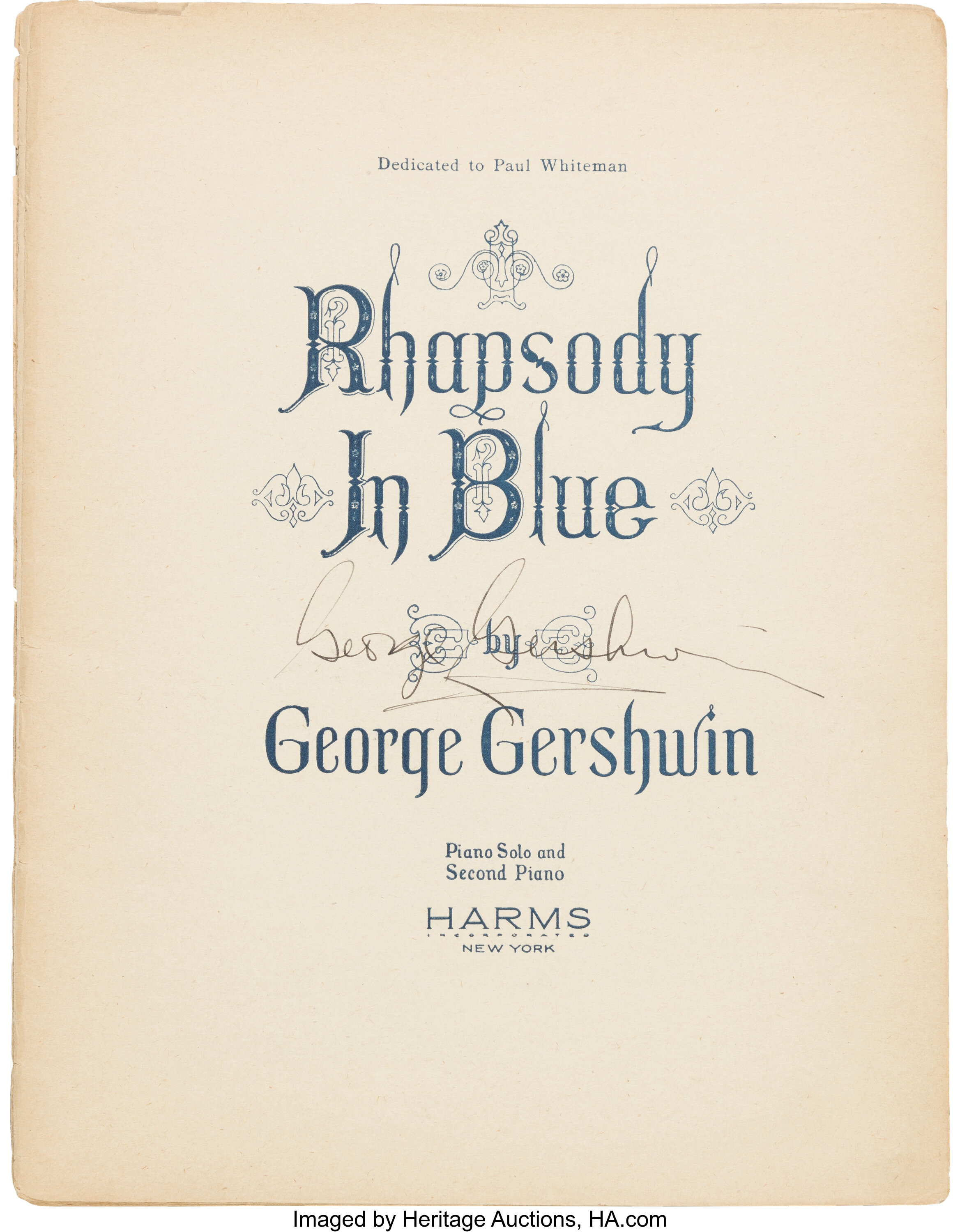 George Gershwin Signed Rhapsody in Blue. New York: Harms, 1925. | LotID ...