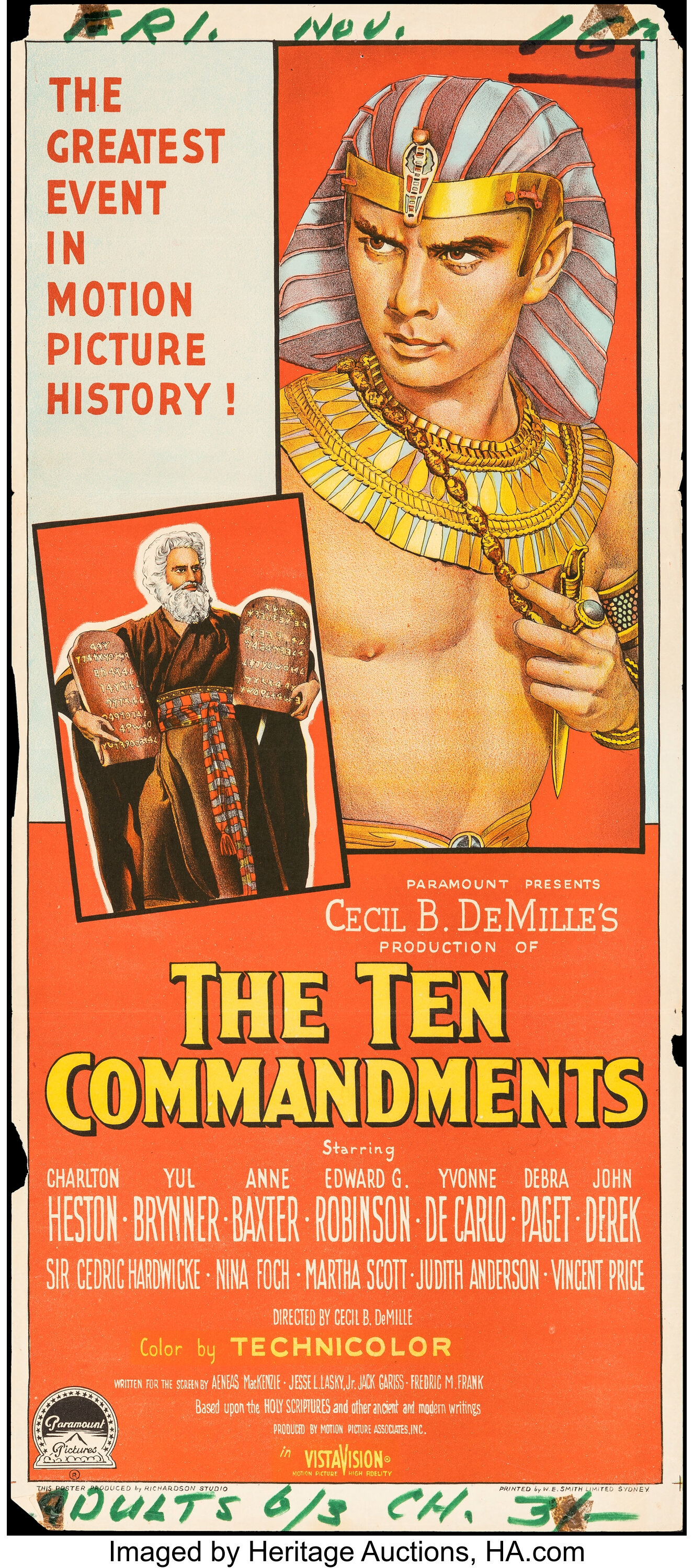 The Ten Commandments (Paramount, 1956). Folded, Very Fine-. | Lot ...