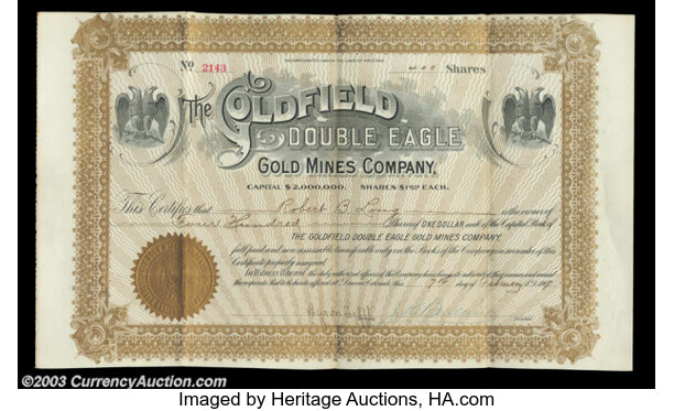 Goldfield Double Eagle Gold Mines Co Arizona Stocks And