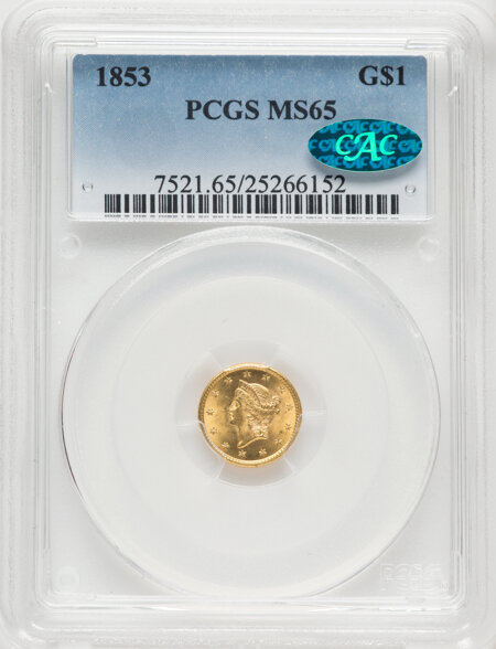 1853 G$1 CAC 65 PCGS