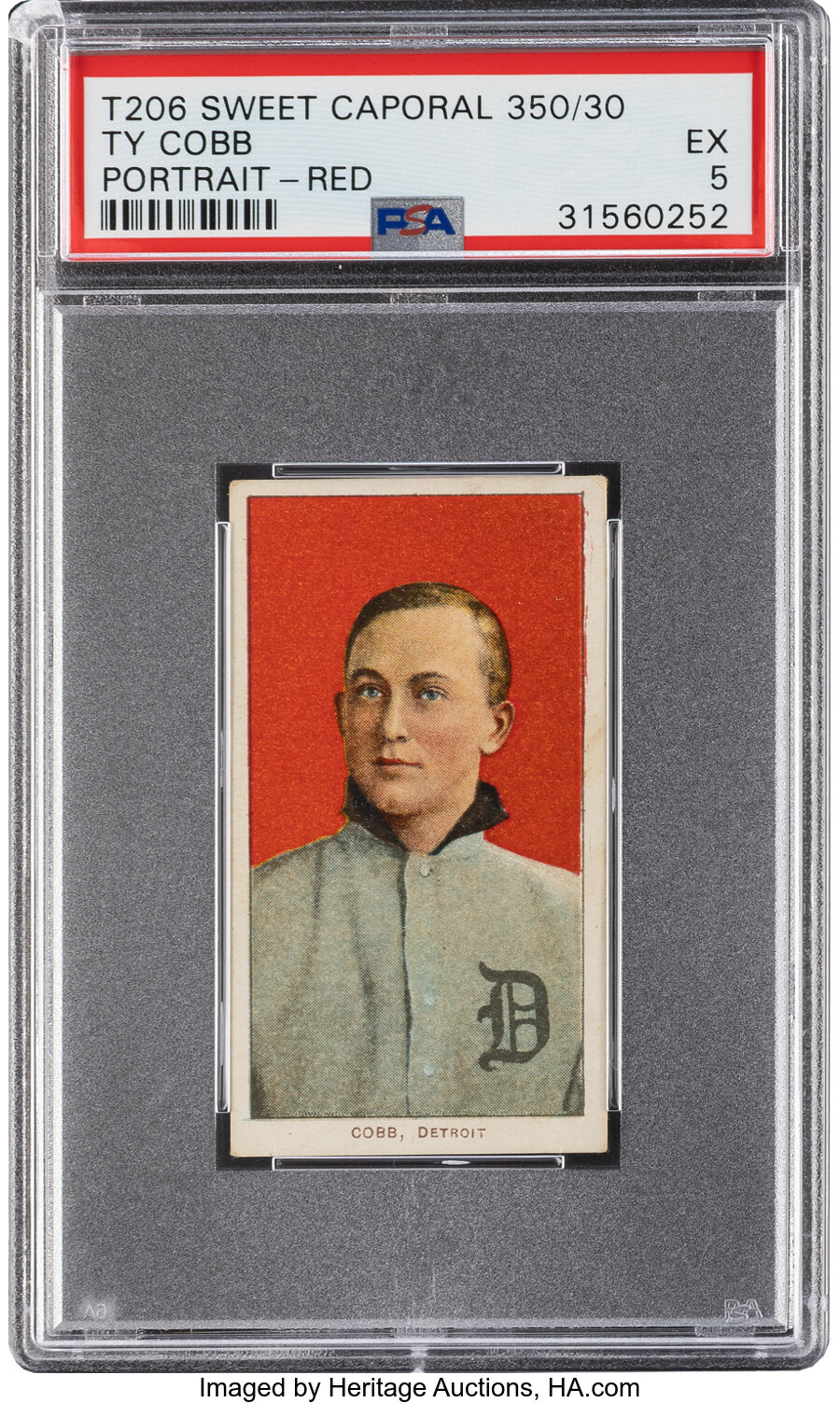 1909-11 T206 Sweet Caporal 350/30 Ty Cobb (Portrait-Red) PSA EX 5