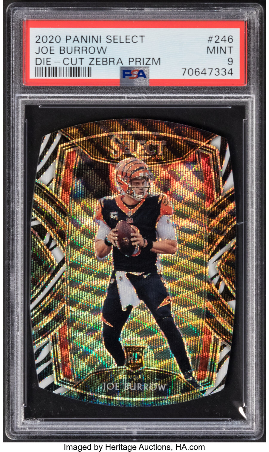 2020 Panini Select Joe Burrow (Die-Cut Zebra Prizm) #246 PSA Mint 9