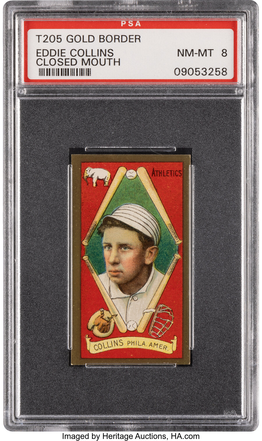 1911 T205 Gold Border Eddie Collins (Closed Mouth) PSA NM-MT 8 - Pop Three, None Higher!