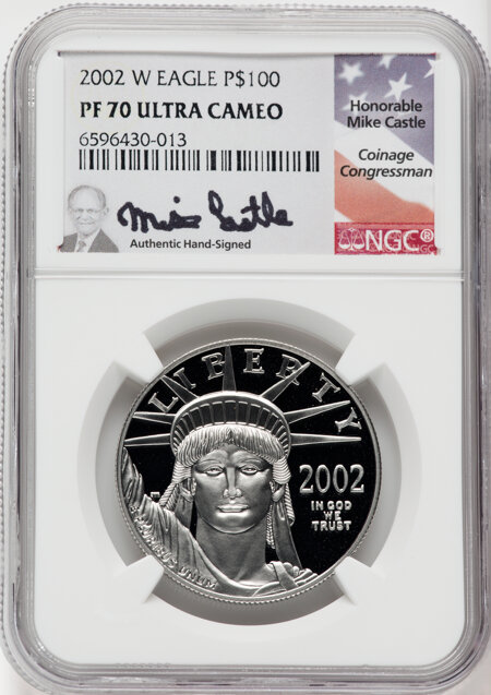 2002-W $100 One-Ounce Platinum Eagle, Statue of Liberty, PR, DC 70 NGC