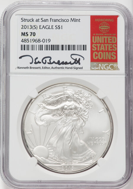 2013-(S) S$1 Silver Eagle, Struck at San Francisco, MS 70 NGC