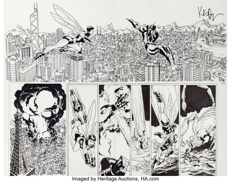 Original Comic Art:Splash Pages, Kieron Dwyer and Rick Remender Avengers #58 Double Splash Page 20-21 Original Art (Marvel, 2...