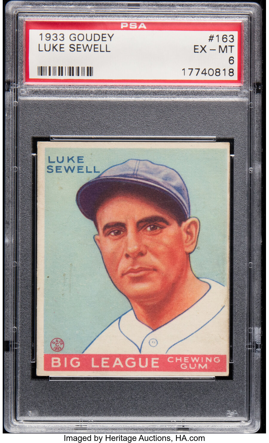 1933 Goudey Luke Sewell Rookie #163 PSA EX-MT 6