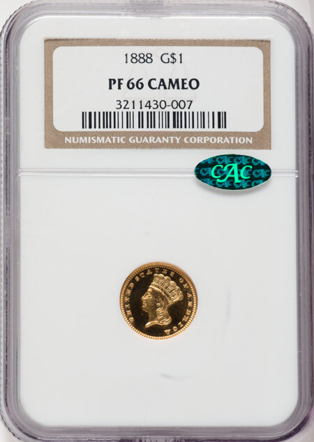 1888 G$1, CA CAC 66 NGC