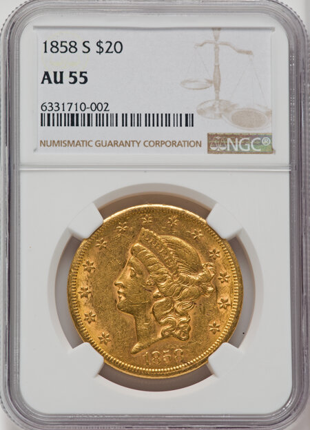 1858-S $20 55 NGC