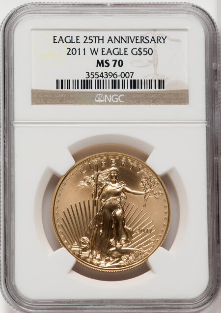 2011-W $50 One-Ounce Gold Eagle, 25th Anniversary, SP 70 NGC