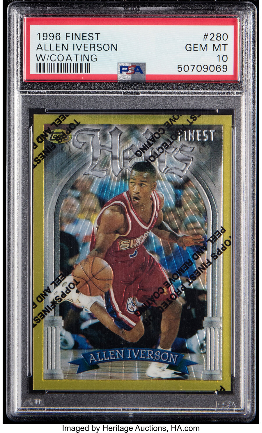 1996 Topps Finest Allen Iverson (w/Coating) Rookie #280 PSA Gem Mint 10