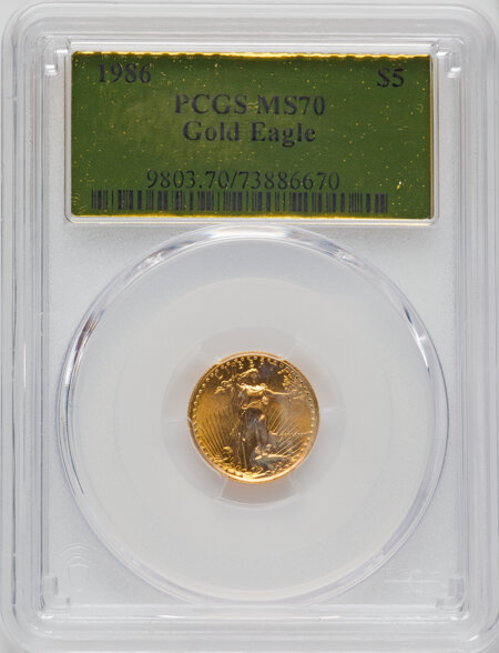 1986 $5 Tenth-Ounce Gold Eagle, MS 70 PCGS