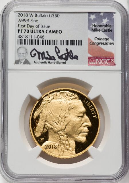 2018-W $50 One-Ounce Gold Buffalo, First Day of Issue, DC 70 NGC