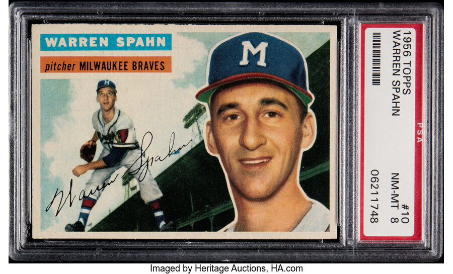 1956 Topps Warren Spahn (Gray Back) #10 PSA NM-MT 8