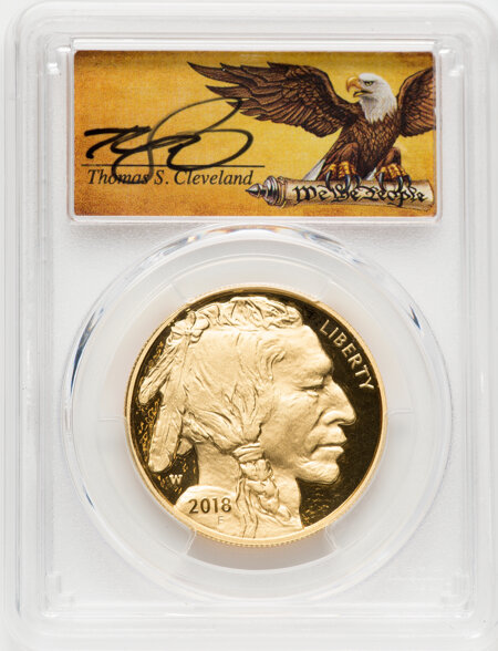 2018-W $50 One-Ounce Gold Buffalo, First Day of Issue, Denver, Shield, DC 70 PCGS