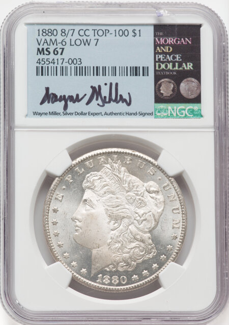 1880-CC $1 VAM-6, 8 Over Low 7, MS 67 NGC