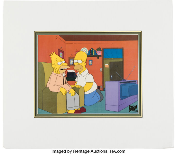 Movie/TV Memorabilia:Original Art, Homer and Grampa Simpson Production Cel Setup from The Simpsons
(Fox TV, 1990-)....