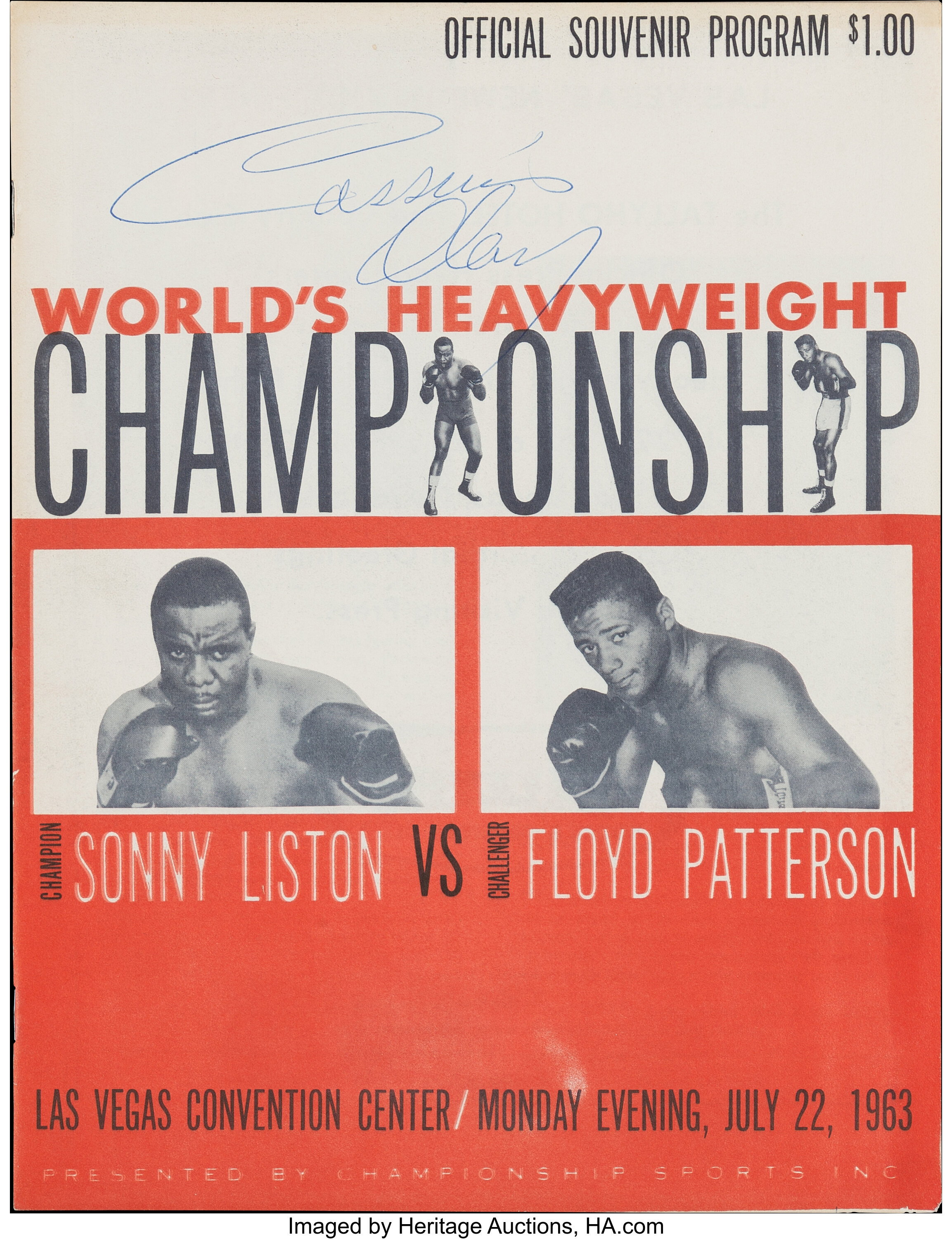 1963 Cassius Clay Signed Liston vs. Patterson On-Site Fight | Lot ...