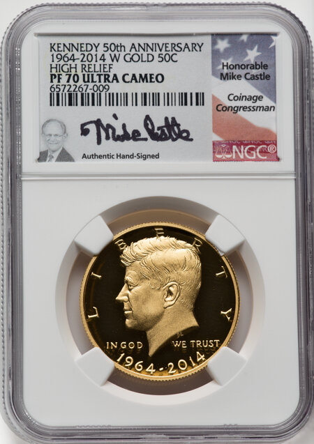 2014-W 50C Kennedy, Gold, 50th Anniversary, PR, DC 70 NGC