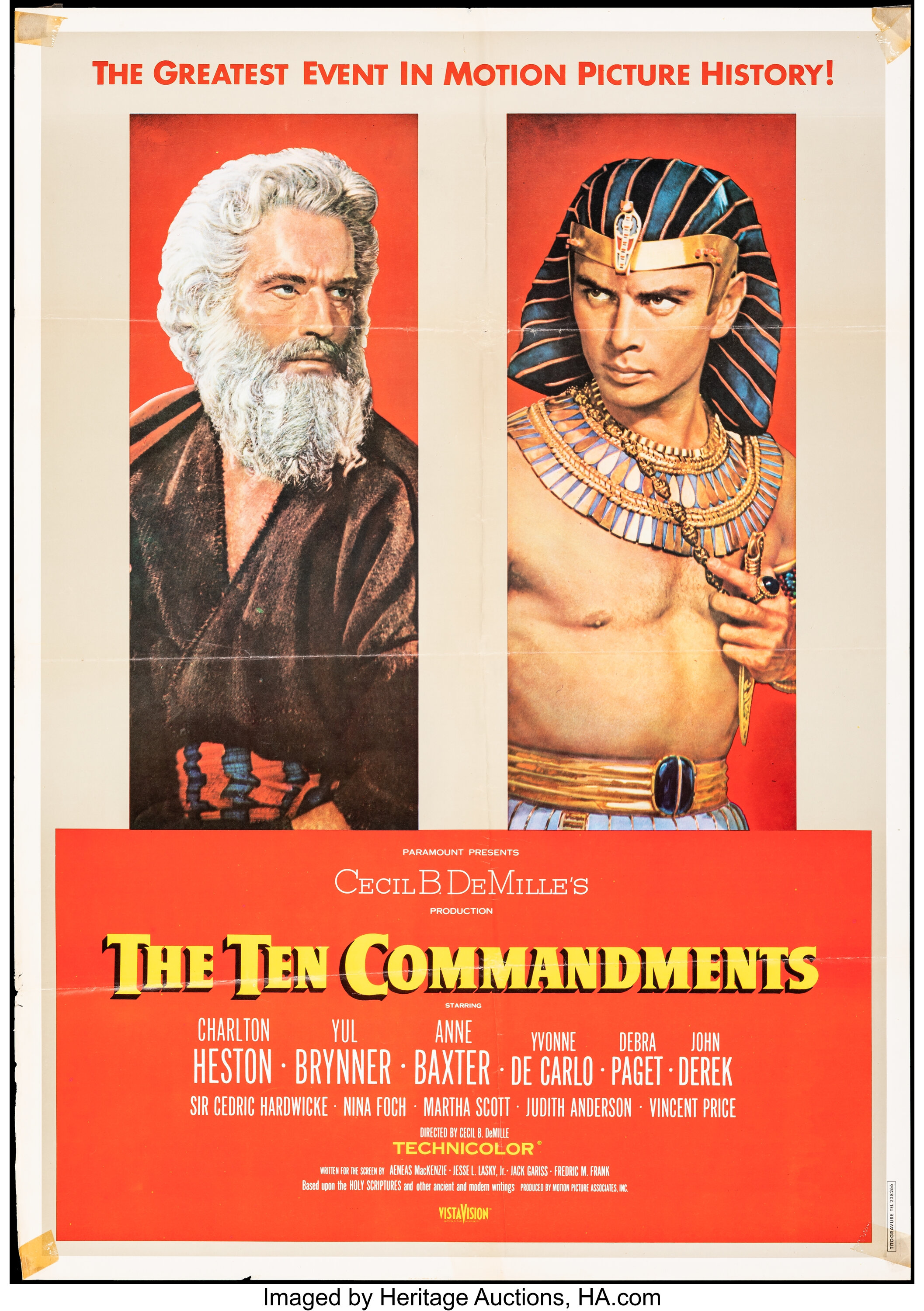 The Ten Commandments (Paramount, R-1970s). Folded, Very Fine-. | Lot ...