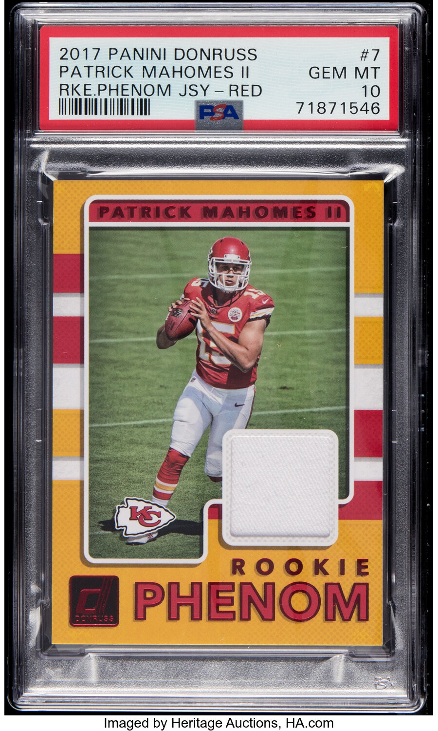 2017 Panini Donruss Patrick Mahomes II (Rookie Phenom Jerseys-Red) #7 PSA Gem Mint 10