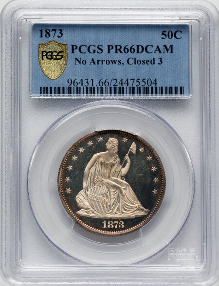 1873 50C No Arrows, Closed 3, DC PCGS Secure 66 PCGS