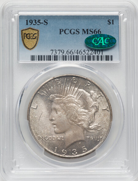 1935-S S$1 CAC PCGS Secure 66 PCGS