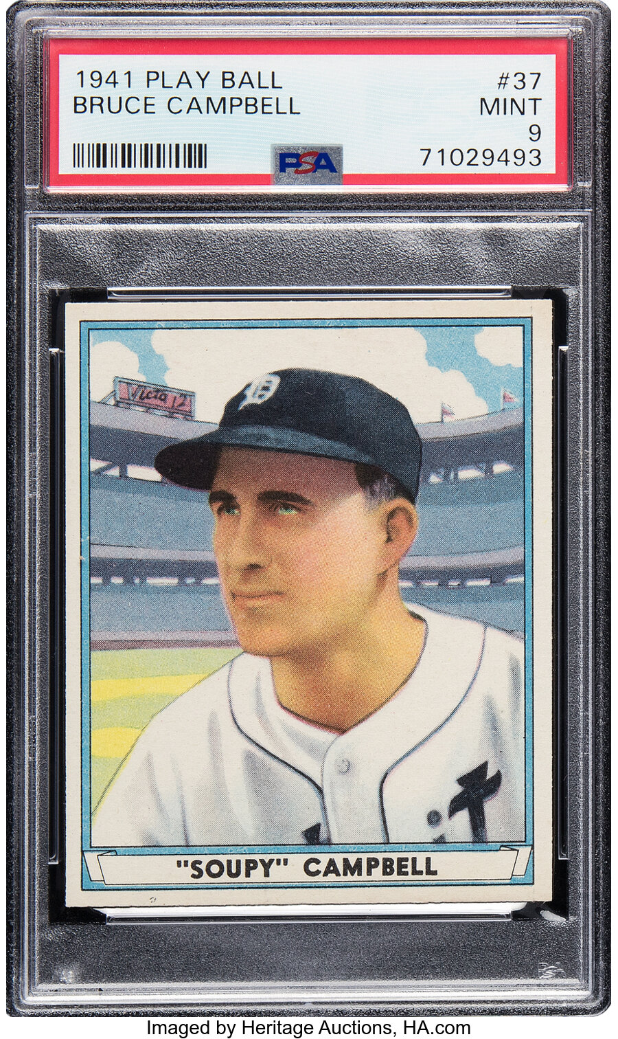 1941 Play Ball Bruce Campbell Rookie #37 PSA Mint 9 - Pop One, None Higher!