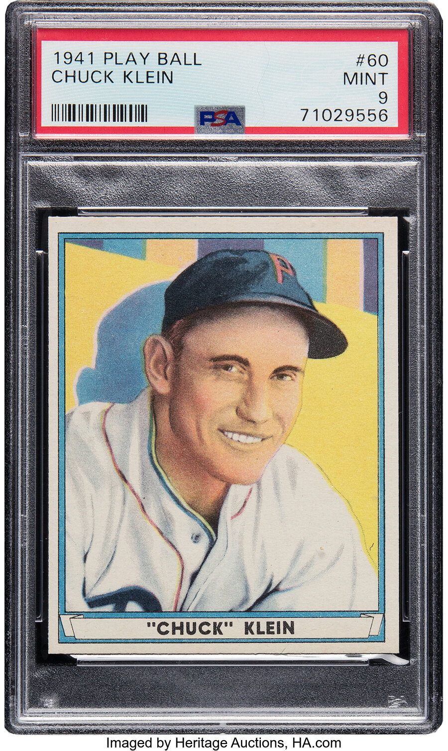 1941 Play Ball Chuck Klein #60 PSA Mint 9 -- Pop Four, None Higher