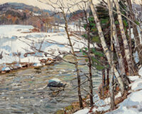 George Gardner Symons (American, 1863-1930) Winter Stream, circa 1929 Oil on Masonite 20-1/8 x 25 inches (51.1 x 63.5