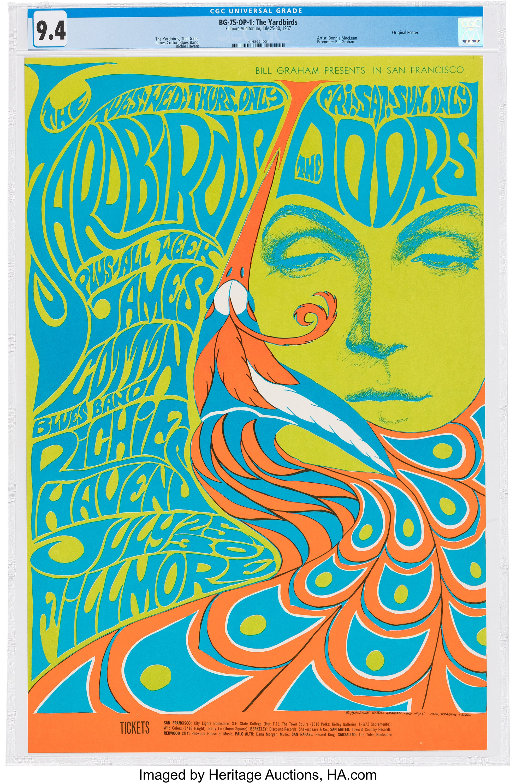 BG-75 The Doors, Yardbirds 1967 Fillmore Auditorium Concert Poster ...