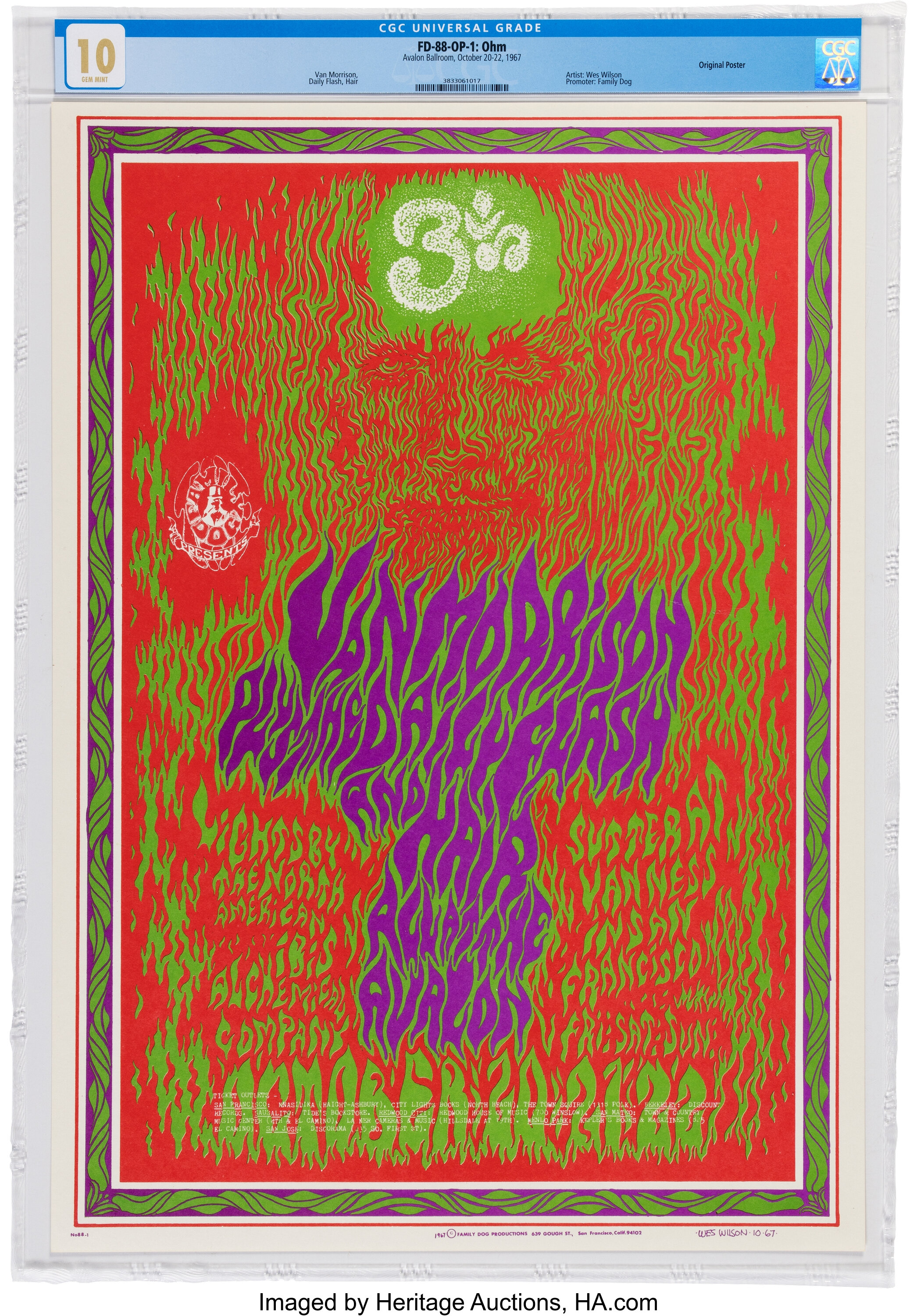 FD-88 Van Morrison 1967 Family Dog Concert Poster Graded 10 Gem | Lot ...